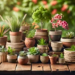 DALL·E-2024-02-27-20.30.06-A-horizontal-image-featuring-a-variety-of-eco-friendly-pots-and-planters-arranged-on-a-wooden-surface.-The-pots-are-made-from-natural-materials-like-t
